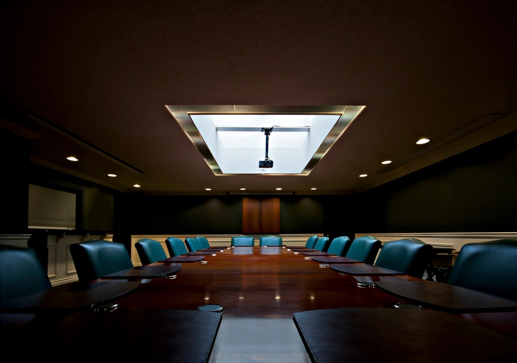 A professional meeting room where legal teams work